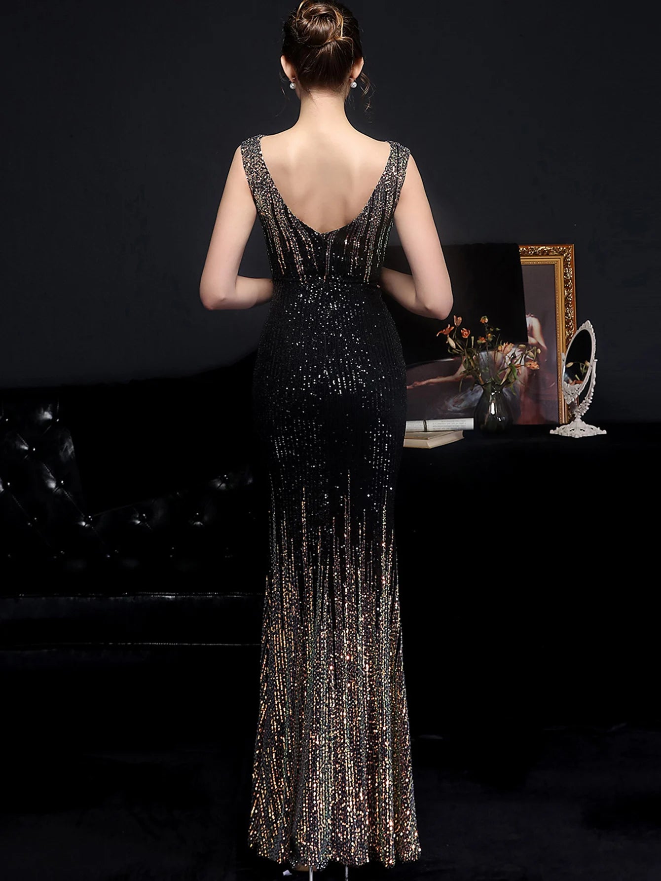 Evening Gown - Red Carpet Ready Sequin Mermaid Floor Length Dress