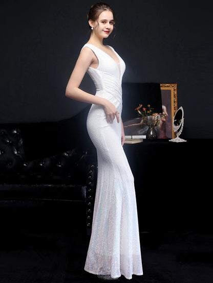 Evening Gown - Red Carpet Ready Sequin Mermaid Floor Length Dress