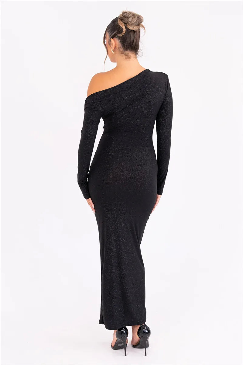 Evening Gown - Shimmer Ruched Maxi Dress – Glam Evening Gown