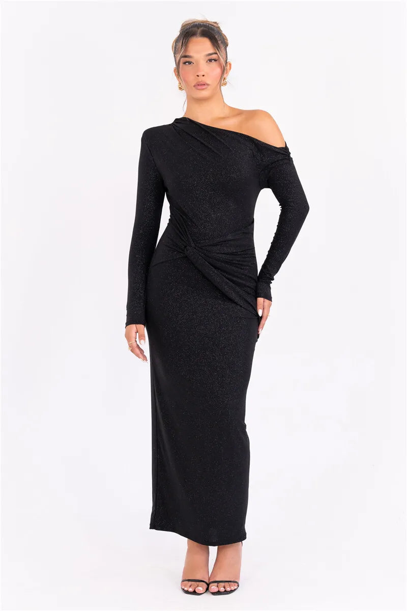 Evening Gown - Shimmer Ruched Maxi Dress – Glam Evening Gown