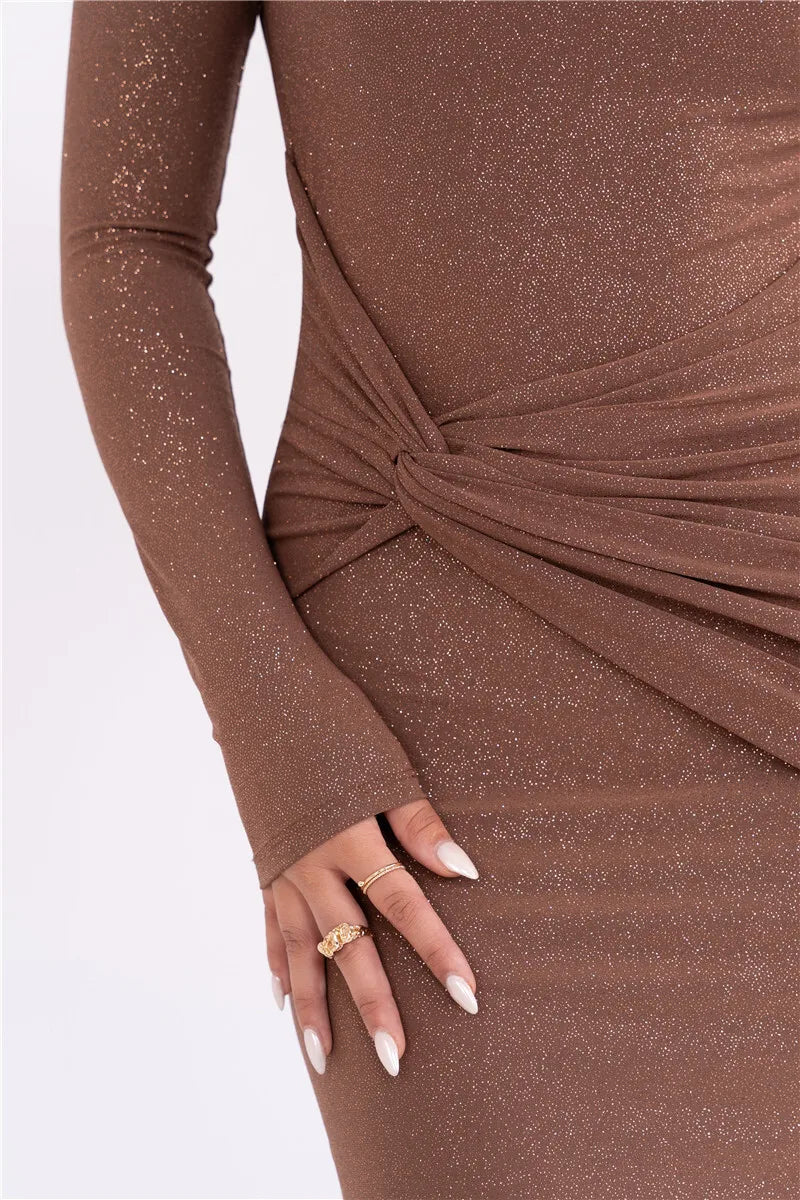 Evening Gown - Shimmer Ruched Maxi Dress – Glam Evening Gown