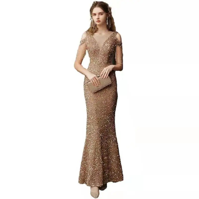 Evening Gown - Sparkling Sequin Fishtail Gown for Gala Nights