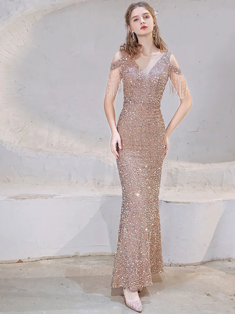 Evening Gown - Sparkling Sequin Fishtail Gown for Gala Nights