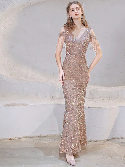 Evening Gown - Sparkling Sequin Fishtail Gown for Gala Nights