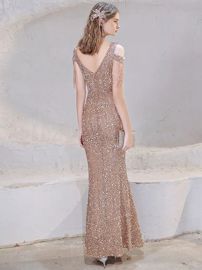 Evening Gown - Sparkling Sequin Fishtail Gown for Gala Nights