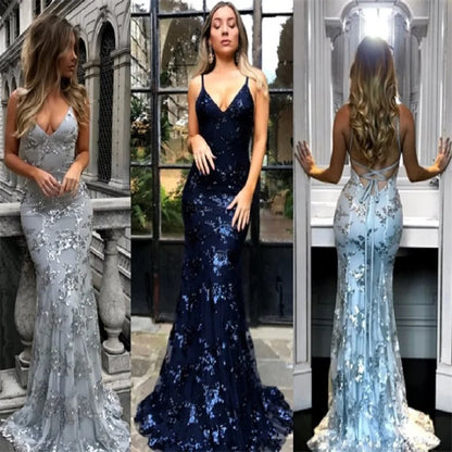 Evening Gown - Starlight Sequin Gala Maxi Gown Sweep Train Dress