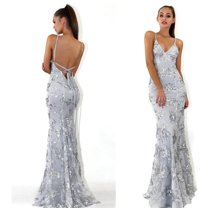 Evening Gown - Starlight Sequin Gala Maxi Gown Sweep Train Dress