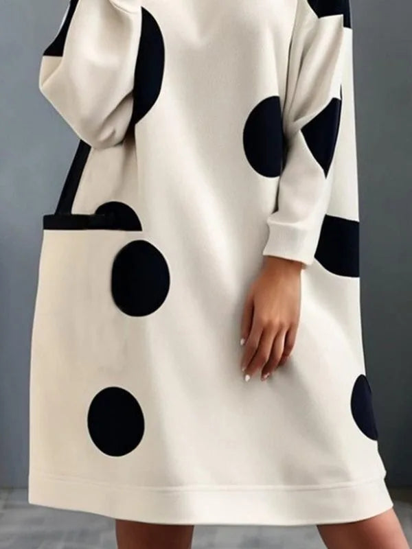 Fall Dresses - Autumn Polka Dot Turtleneck Dress in Cotton