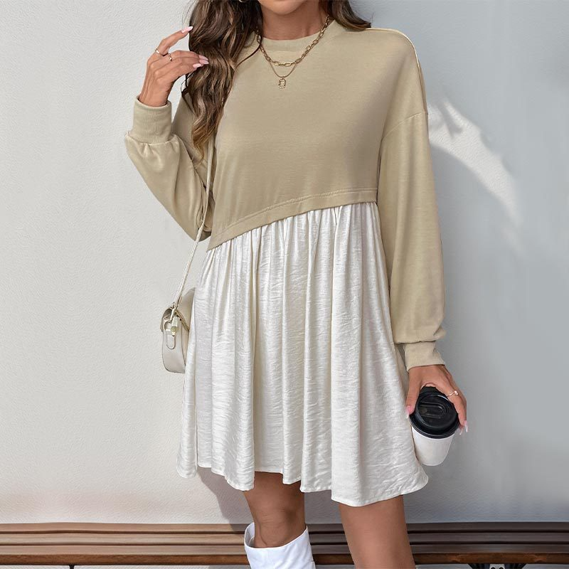 Fall Dresses - Patchwork Long Sleeve Casual Dress for Fall