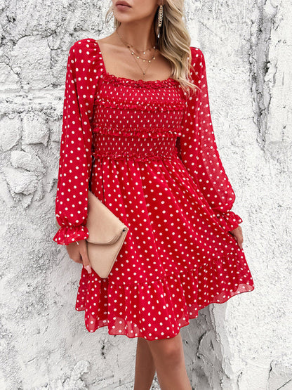 Fall Dresses- Polka Dot A-Line Off-Shoulder Dress for Cocktail Parties- - Pekosa Women Fashion