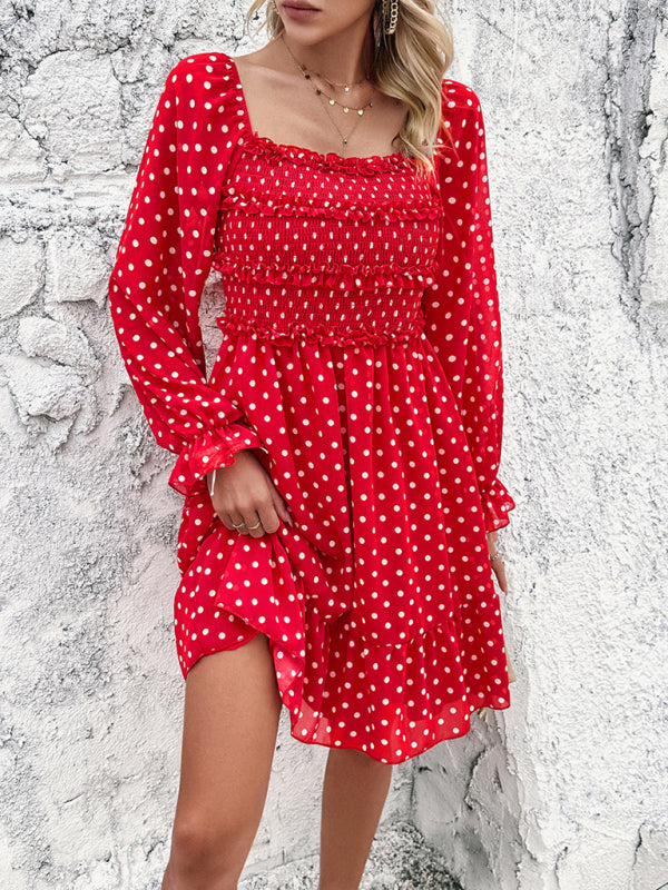 Fall Dresses- Polka Dot A-Line Off-Shoulder Dress for Cocktail Parties- - Pekosa Women Fashion