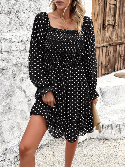 Fall Dresses- Polka Dot A-Line Off-Shoulder Dress for Cocktail Parties- - Pekosa Women Fashion