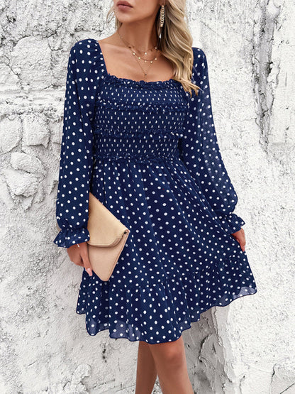 Fall Dresses- Polka Dot A-Line Off-Shoulder Dress for Cocktail Parties- - Pekosa Women Fashion