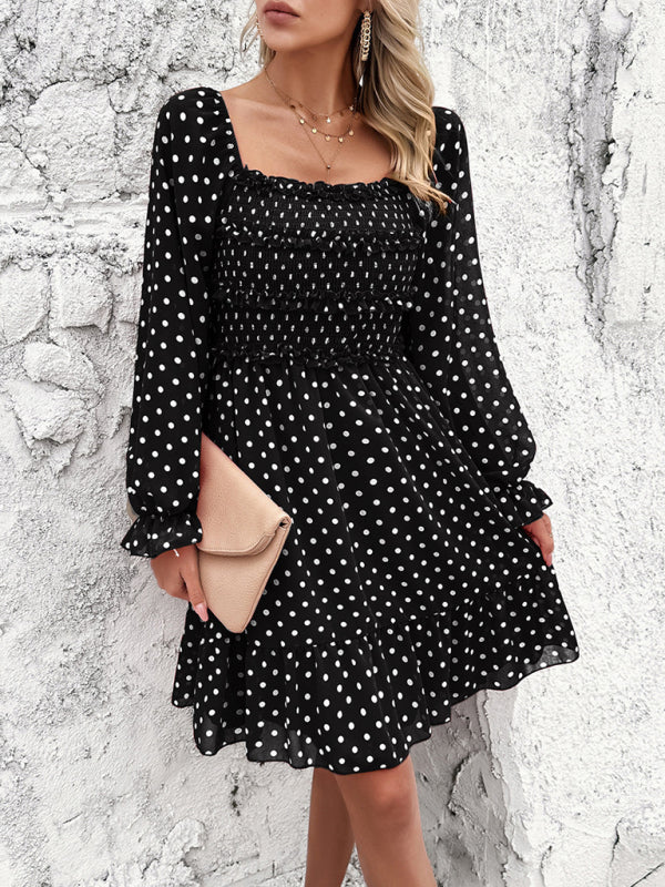 Fall Dresses- Polka Dot A-Line Off-Shoulder Dress for Cocktail Parties- - Pekosa Women Fashion