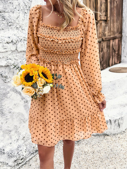 Fall Dresses- Polka Dot A-Line Off-Shoulder Dress for Cocktail Parties- - Pekosa Women Fashion