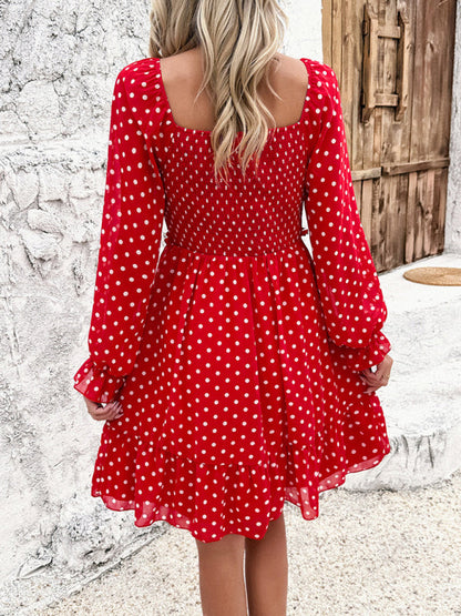 Fall Dresses- Polka Dot A-Line Off-Shoulder Dress for Cocktail Parties- - Pekosa Women Fashion