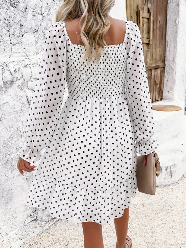 Fall Dresses- Polka Dot A-Line Off-Shoulder Dress for Cocktail Parties- - Pekosa Women Fashion