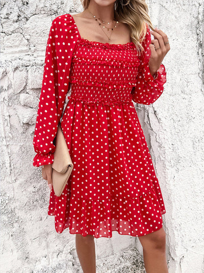 Fall Dresses- Polka Dot A-Line Off-Shoulder Dress for Cocktail Parties- - Pekosa Women Fashion