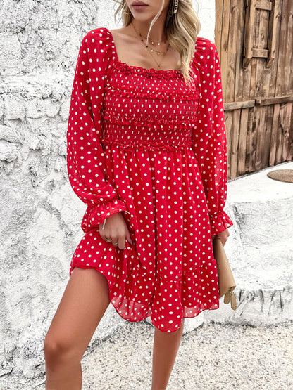 Fall Dresses- Polka Dot A-Line Off-Shoulder Dress for Cocktail Parties- - Pekosa Women Fashion