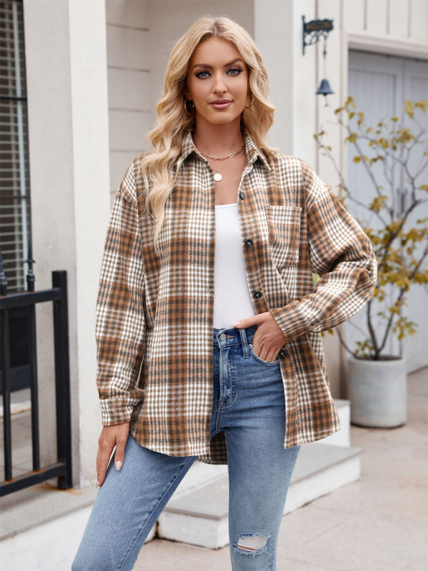 Autumn Essential Damen Kariertes Flanellhemd