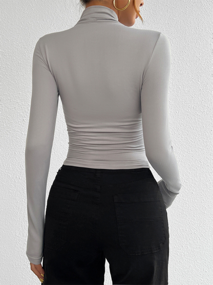 Maßgeschneidertes, langärmliges Rollkragen-Crop-Top