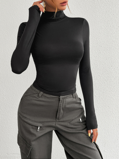 Tailored Long Sleeve Turtleneck Crop Top