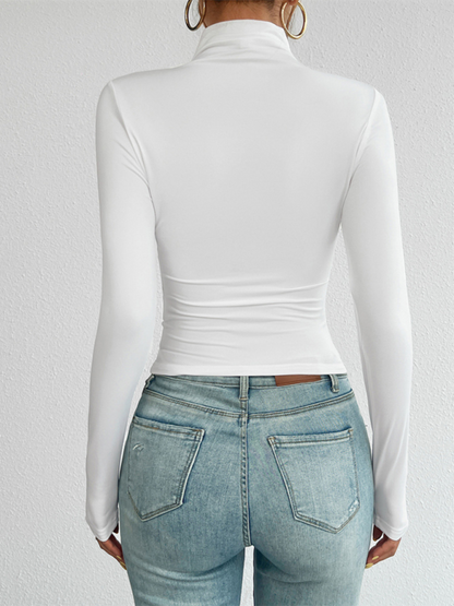 Tailored Long Sleeve Turtleneck Crop Top