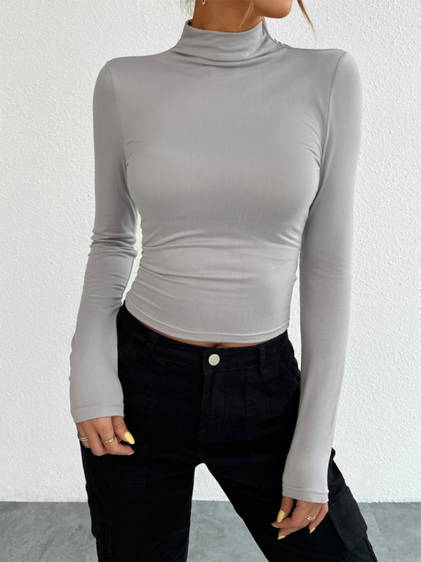 Tailored Long Sleeve Turtleneck Crop Top