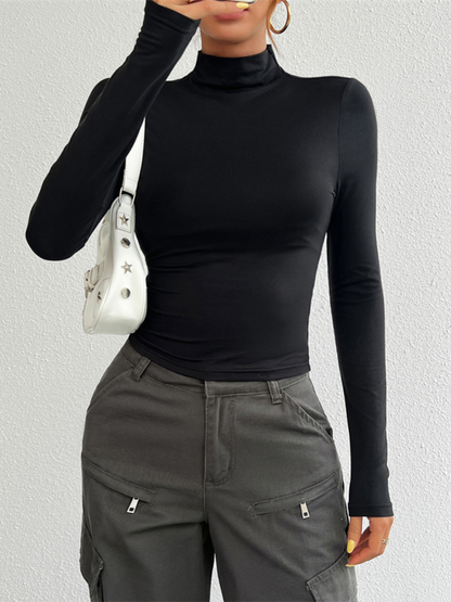 Tailored Long Sleeve Turtleneck Crop Top