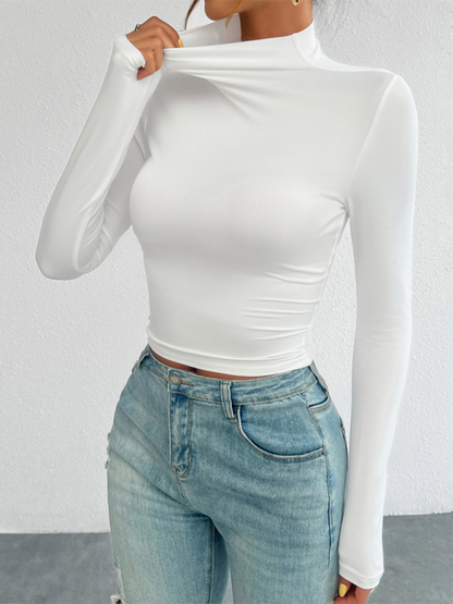 Tailored Long Sleeve Turtleneck Crop Top