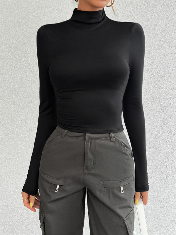 Tailored Long Sleeve Turtleneck Crop Top