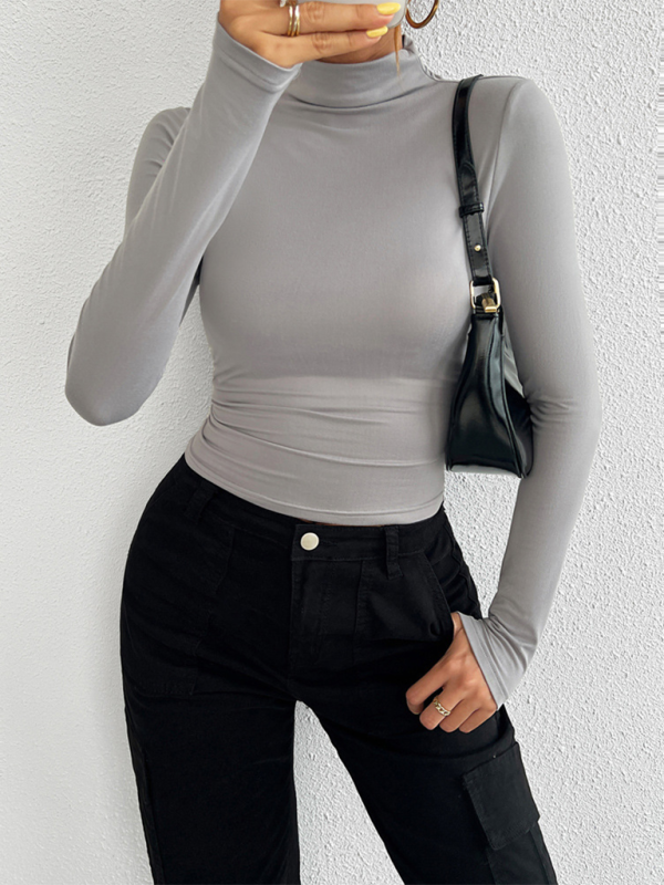 Tailored Long Sleeve Turtleneck Crop Top