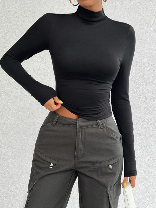 Tailored Long Sleeve Turtleneck Crop Top