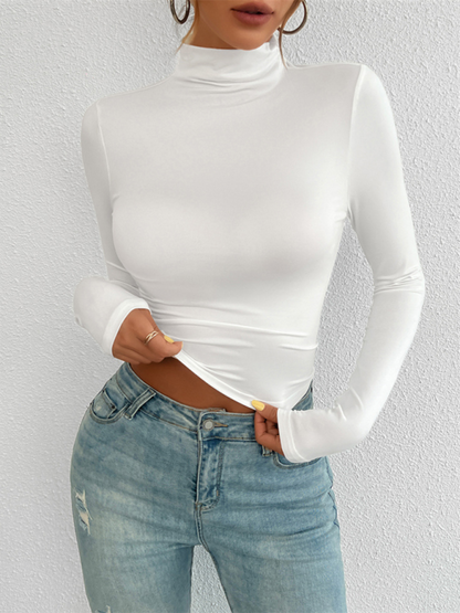 Tailored Long Sleeve Turtleneck Crop Top