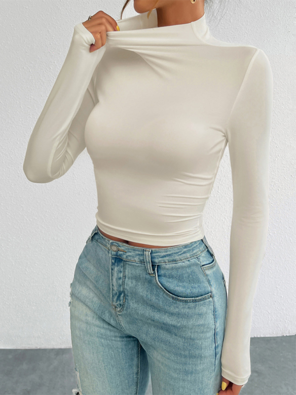 Tailored Long Sleeve Turtleneck Crop Top