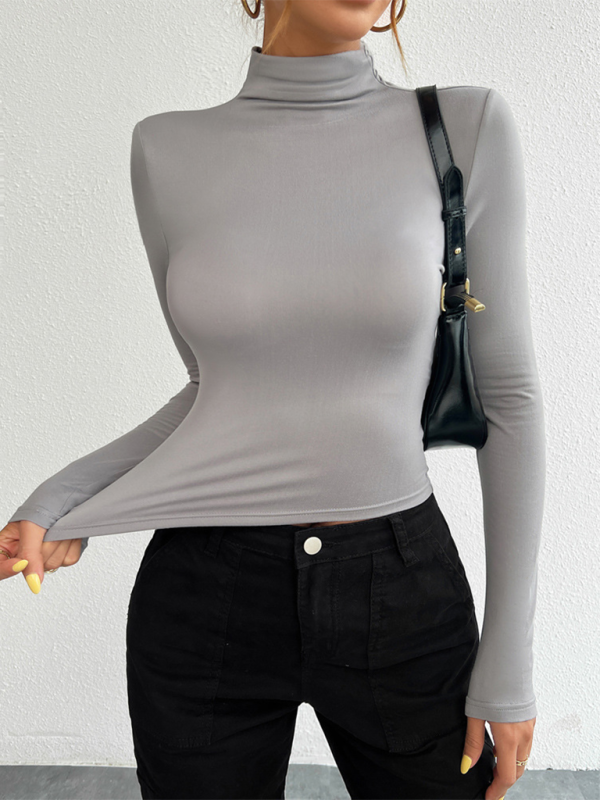 Maßgeschneidertes, langärmliges Rollkragen-Crop-Top