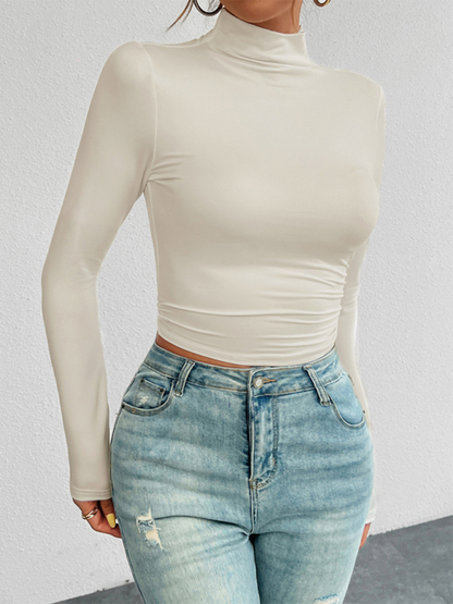 Tailored Long Sleeve Turtleneck Crop Top