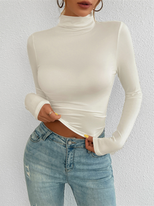 Tailored Long Sleeve Turtleneck Crop Top