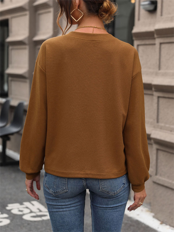 Lässiges Herbst-Pullover-Oberteil mit V-Ausschnitt für Damen