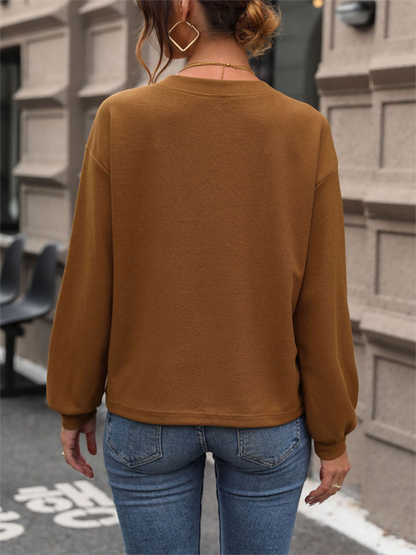 Lässiges Herbst-Pullover-Oberteil mit V-Ausschnitt für Damen