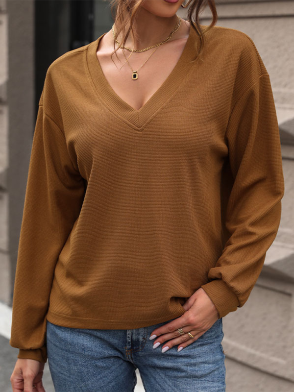 Pull décontracté à col en V pour femme