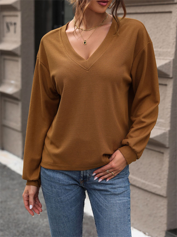 Lässiges Herbst-Pullover-Oberteil mit V-Ausschnitt für Damen