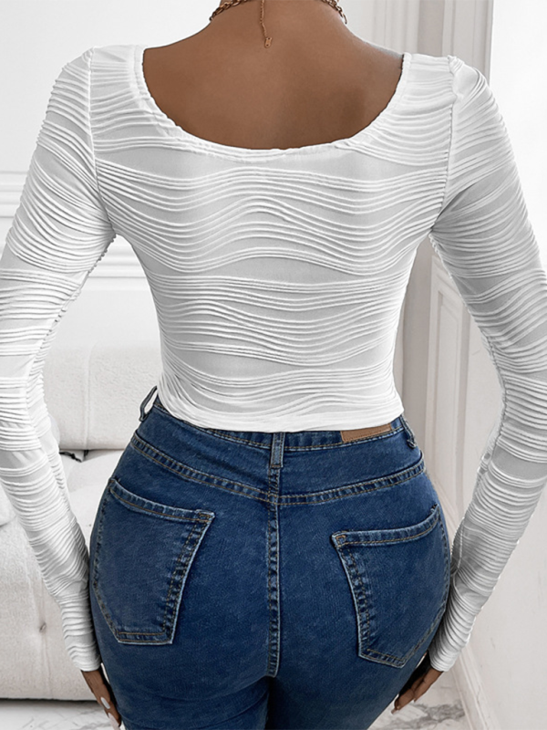 Textured Body-hugging Long Sleeve Top for Women