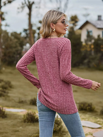 Women Square Neck Ribbed Top for Casual Fall Days