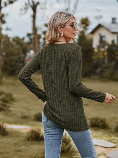 Women Square Neck Ribbed Top for Casual Fall Days