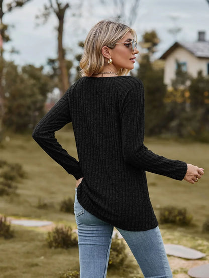 Women Square Neck Ribbed Top for Casual Fall Days