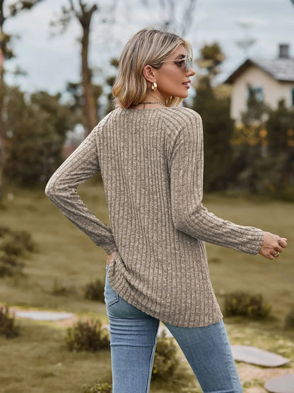 Women Square Neck Ribbed Top for Casual Fall Days