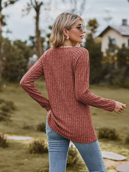 Women Square Neck Ribbed Top for Casual Fall Days