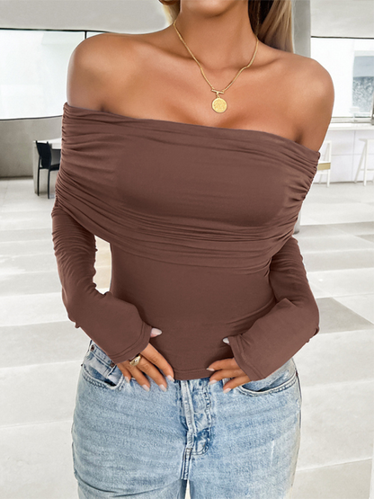 Essential Slim Fit Off-Shoulder-Herbsttop für Damen