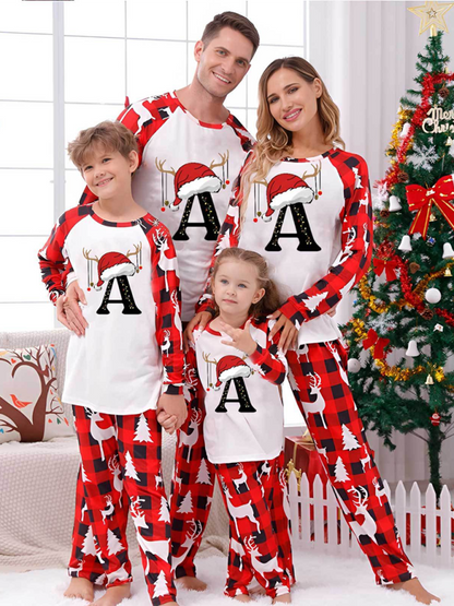 Family Pajamas - Pajamas Family Set: Santa’s Hat Alphabet Printed